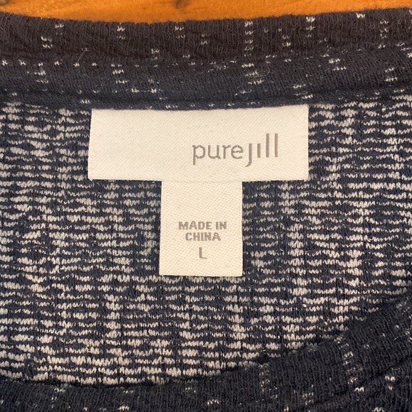 J Jill Pure Jill textured long sleeve boxy A line dress navy white Large  EUC - Picture 8 of 11